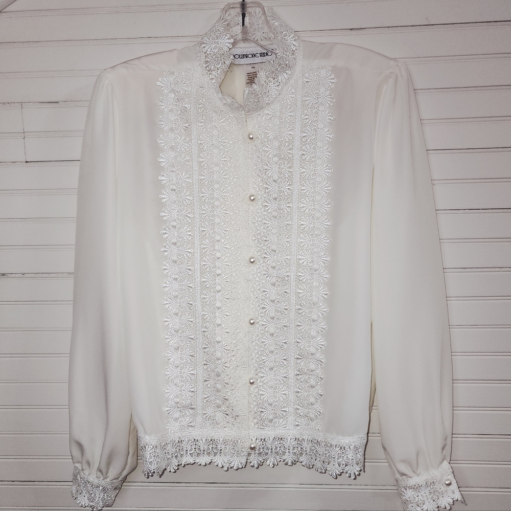 Browntone Vintage Ivory White Lace Blouse PM
